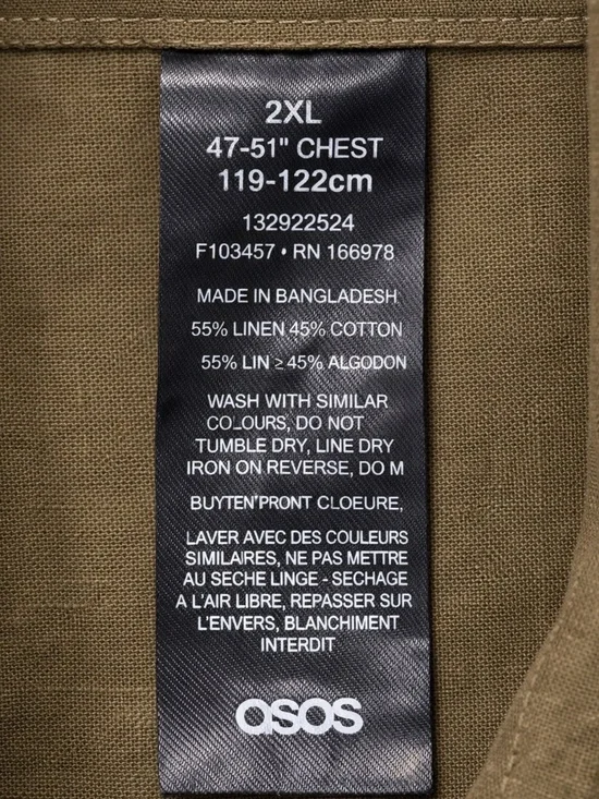 ASOS Men’s Linen Shirt Jacket 2XL Olive Lightweight Summer Overshirt - Picture 7 of 9